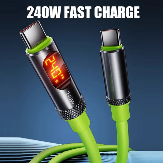 240W Super Fast Charging Cable, Type-C to Type-C Digital Display Charger, Rapid Charger Cable, Pd3.1 480Mbps High-Speed Data Transfer Line