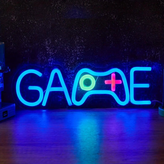 Game Controller Design LED Neon Light, Game Letter Design LED Night Light, USB Powered Neon Sign for Party Decoration Gift