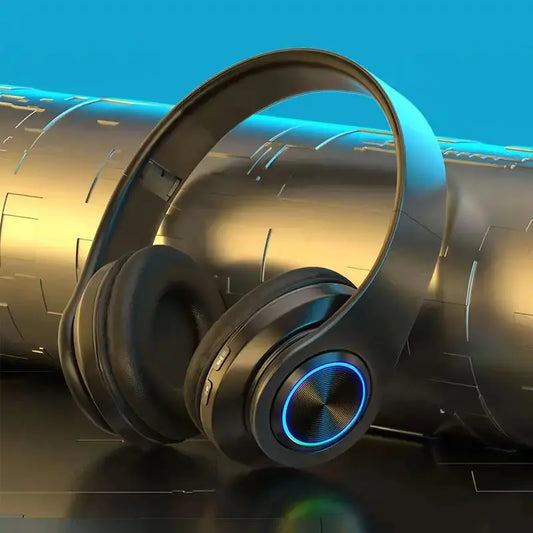 Wireless Headphones, Foldable Headphones with Colorful LED Light, Headphones with Microphone, FM, SD Card Slot, for School, Tablet, PC, TV, Phone, Wireless Chargeable Headphones